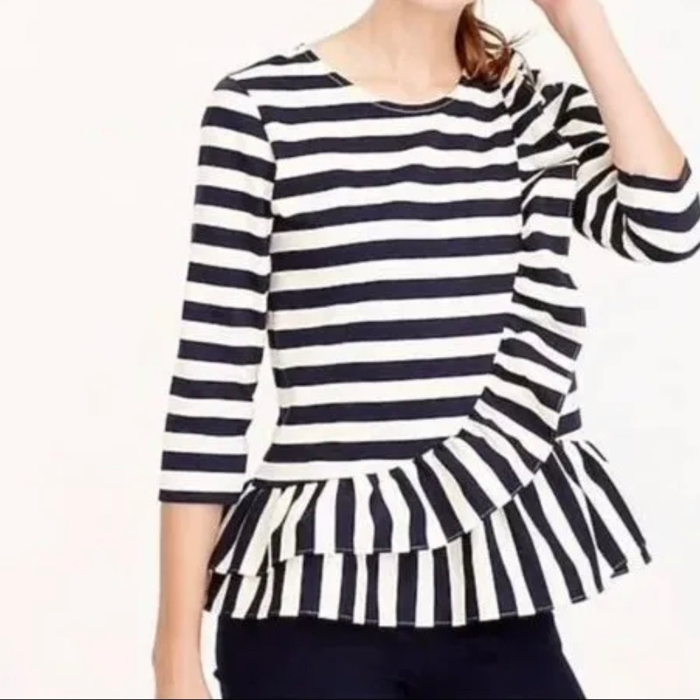 Blue and white stripe ruffle top j crew